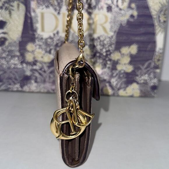 Authentic CHRISTIAN DIOR Tan Leather Wallet on Chain with DIOR Gold Tone Charm - Picture 4 of 8